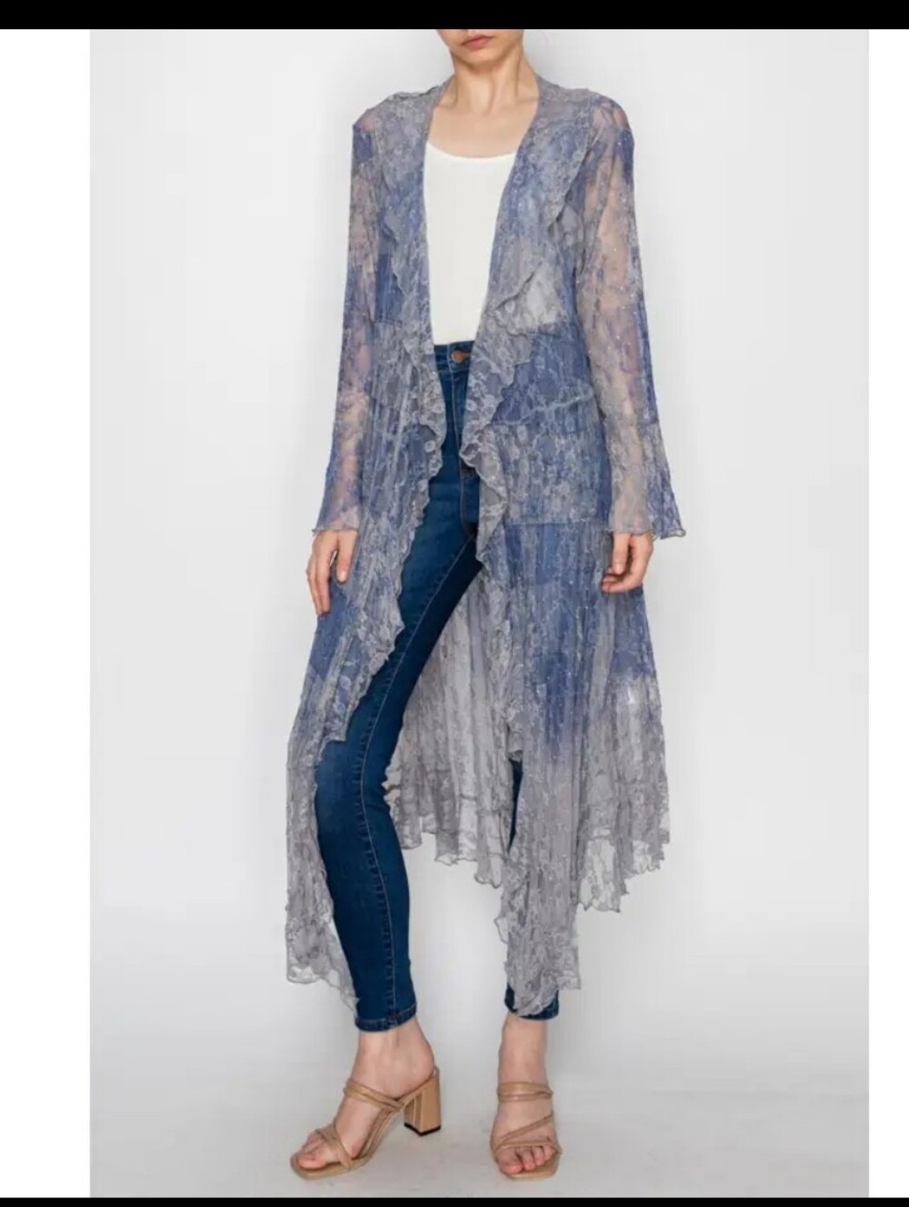 #1708 Origami Lightweight Lace Ruffle Duster w/ Sparkles